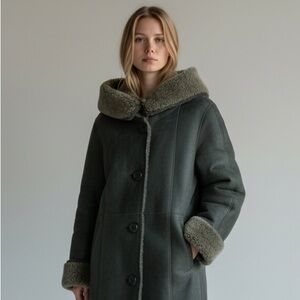 HARTMAN Shearling Coat | Vintage Green Sheepskin Suede Fur Jacket